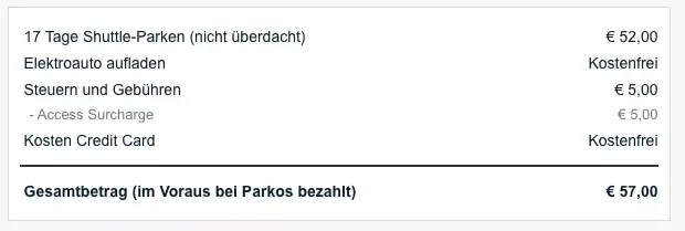 Parkos Rechnung